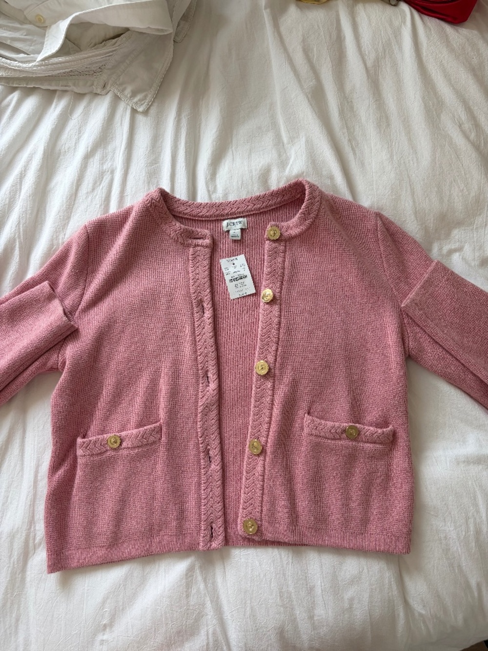 J. Crew Pink Cotton Cardigan Sweater